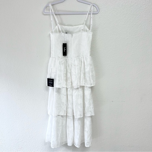 Lulus Grace and Beauty White Burnout Floral Print Tiered Dress Size Medium NWT - Picture 10 of 15